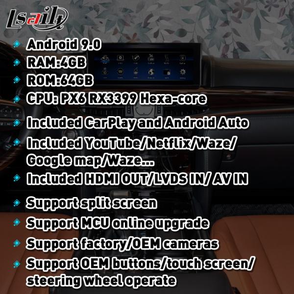 Процессор интерфейса 6-Core PX6 4+64GB Lexus видео- работает кнюппелем с NetFlix, YouTube, CarPlay для LX460d LX570