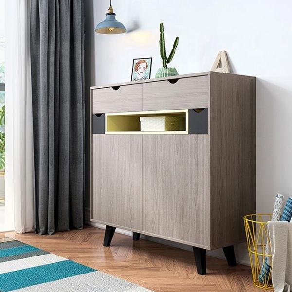 Wooden Doorway Shoe Rack Cabinet Tall Shoe Cabinet Storage 4 Tiers 2 Drawers