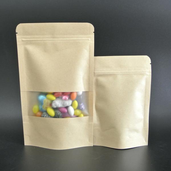 Water-proof Plastic Laminat Resealable Ziplock Brown Kraft Bags with Window for Storage Tea, Coffee Bean, Food Packaging
