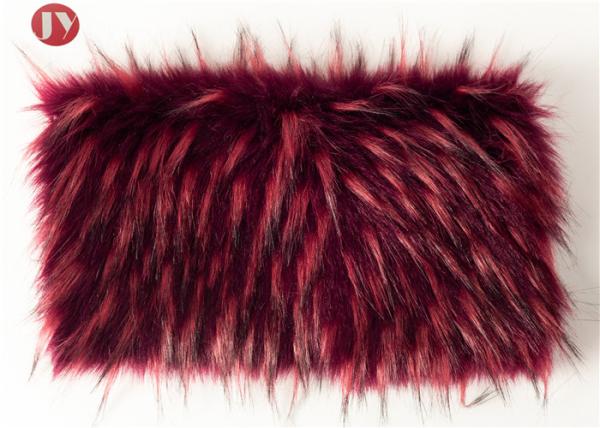 Acrylic Luxury Fur Fabric With 75mm Wine Red Flecks Healthy Dyeing Environmental