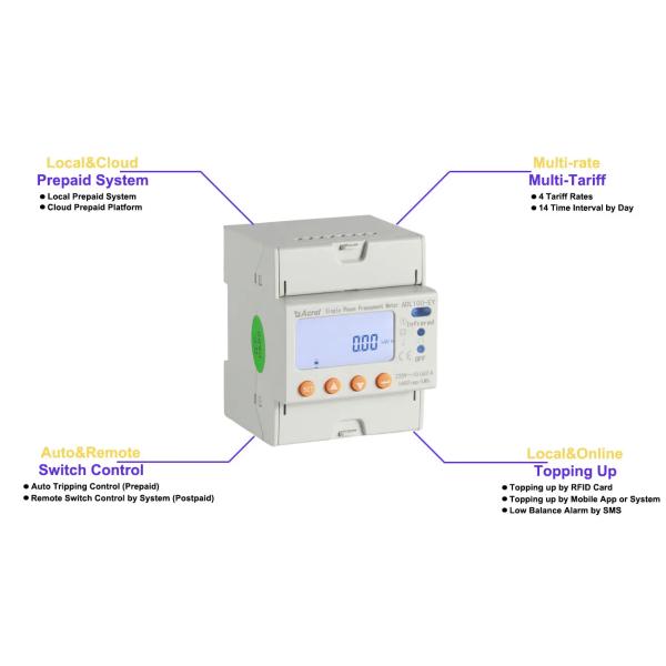 Acrel DDSY1352-NK Однофазный предоплаченный и послеоплаченный счетчик din rail с двумя тарифными счетчиками программного обеспечения предоплаченного счетчика LCD дисплей с 485