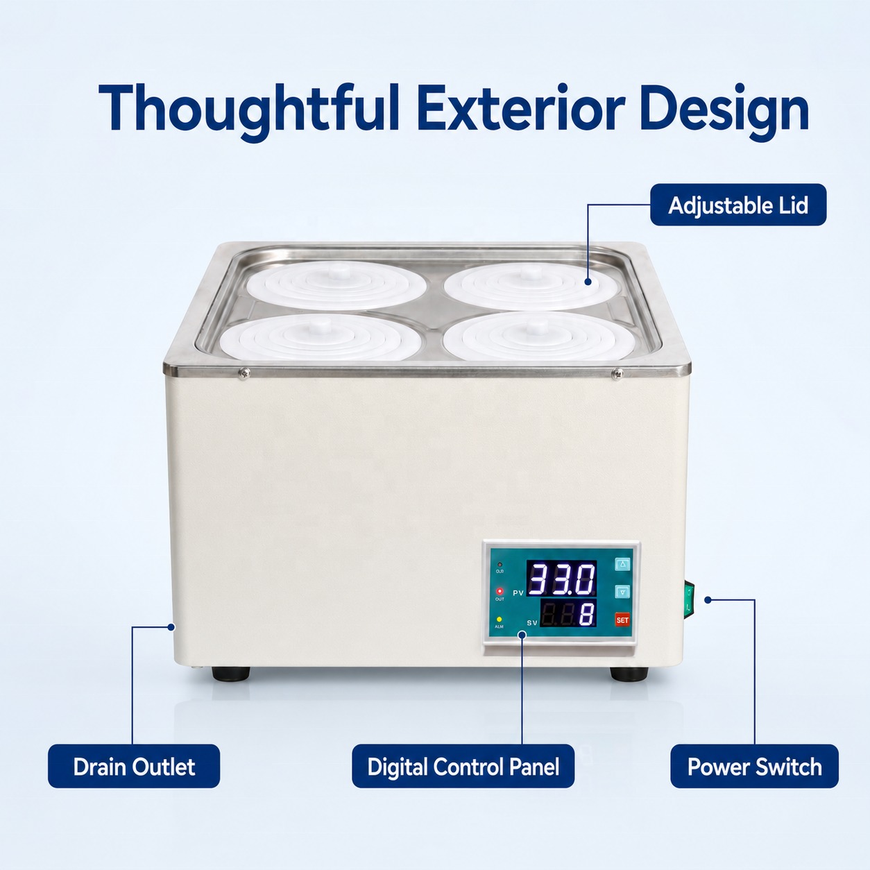 Cenlee Four-Hole PID Digital Thermostatic Water Bath 100°C 800W for Biology Sample Warming and Incubation