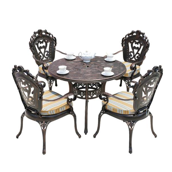 Water Proof Villa Round Patio Dining Set Garden Cast Aluminum BBQ Table and 6 Chairs