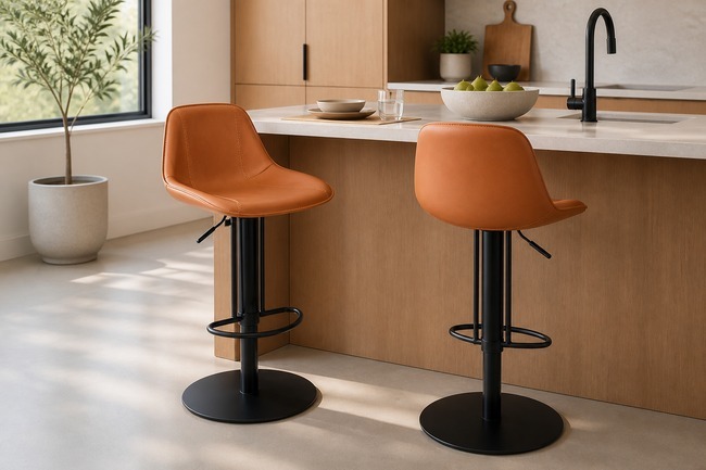 Swivel Bar Stool Height Adjustable Counter Chair Faux Leather Seat Black Base