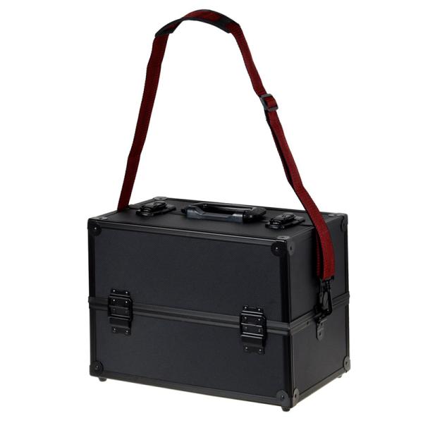 Black Aluminum Makeup Cosmetic Jewelry Storage Case Box Lockable w Tiers Strap
