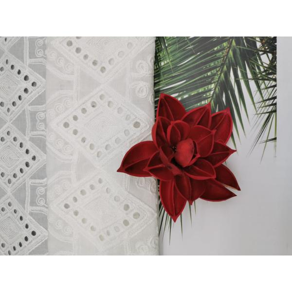 Ткань Broderie хлопка отверстии шнурка ромбовидного узора белая