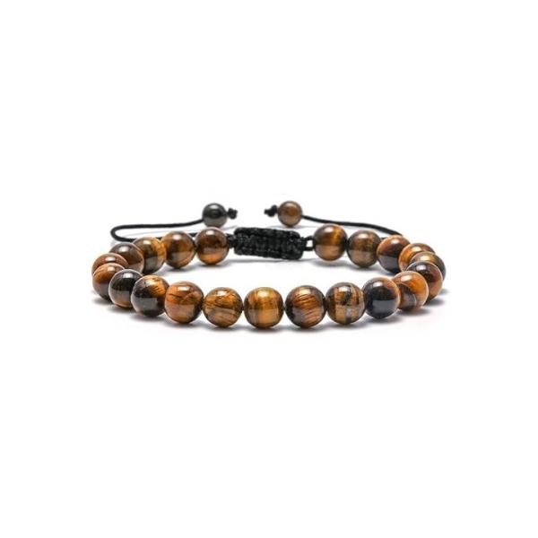 Custom Hand Made Stainless Steel Bracelets Couple Gift Mens Tiger Eye Stone Beaded  Bracelet