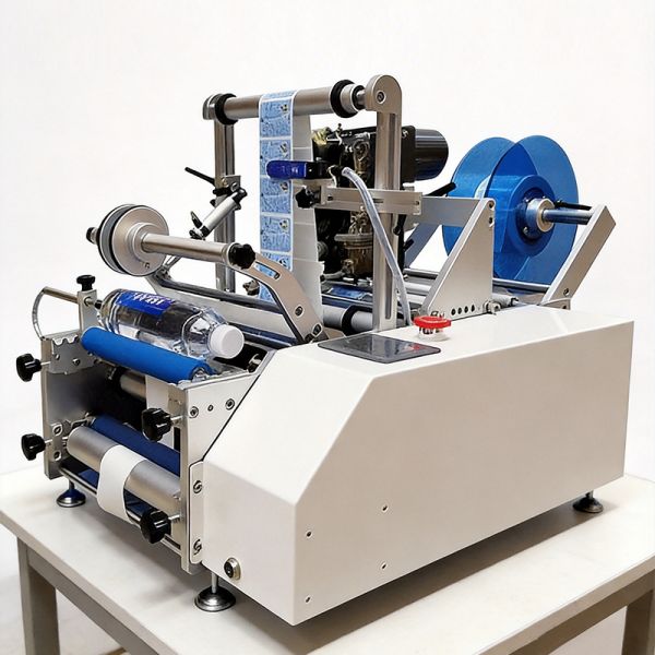 Round Bottle Labeling Machine Semi Automatic Desktop Label Applicator for Juice Beer Red Wine Bottles
