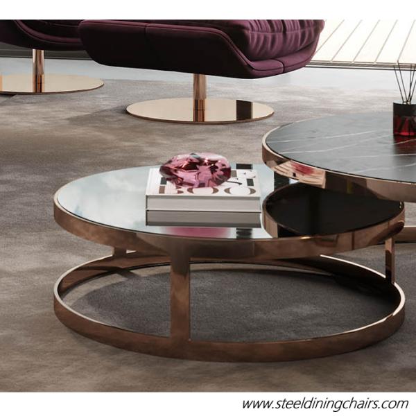 Round Living Room Tea SGS Ss201 Stainless Steel Coffee Table With Glass Top