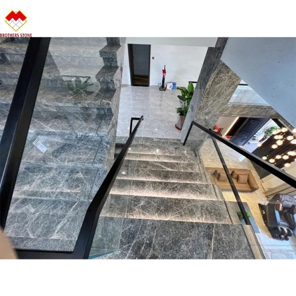LED Stair Light Straight Spiral Marble Steps with Natural Marble Stone Stair Material