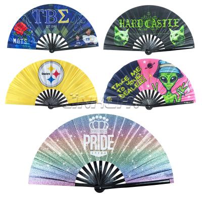 Wedding Custom 27/33cm Large Hand Fan Bamboo Wood Folding UV Fan for Holiday Event Party Handheld Festival Fans