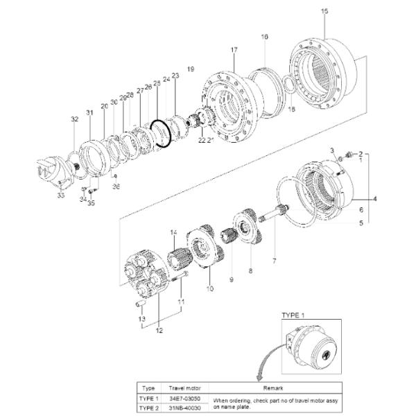Assy No.1 несущей ZTAJ00008 ZTAJ-00008 для шестерни уменьшения перемещения HYUNDAI R500-7