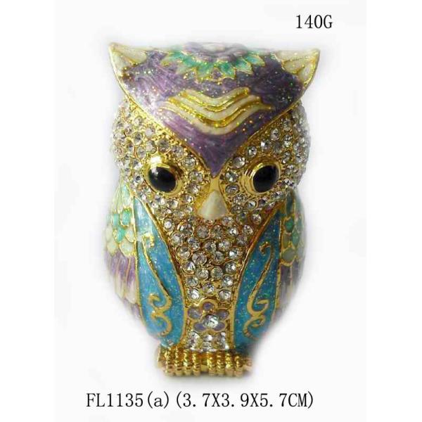 Bird owl metal jewelry box for jewelry wholesales owl jeweled enamel trinket box