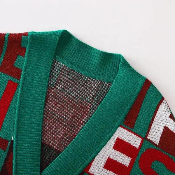 V Neck Puffer Down Coat Long Sleeved Monogram Jacquard Knitted Cardigan Coat