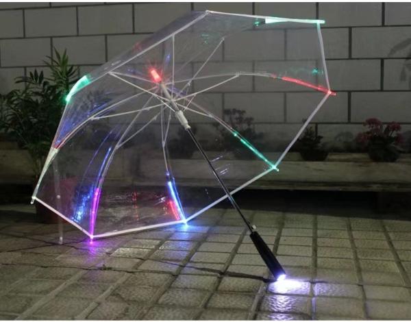 Golf Transparent Umbrella With LED Light  For Rain With Fiberglass Ribs And Aluminum Shaft,