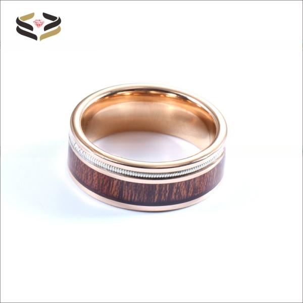 8mm Mens Tungsten Wedding Band Ring Rose Gold Finished With Koa Wood Inlay
