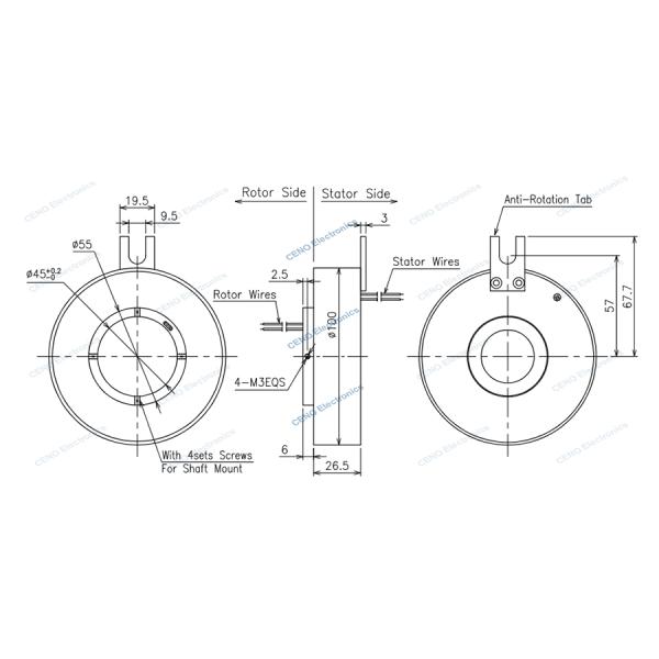 Signal Pancake Slip Ring with Through Hole 45mm and Optional Thickness