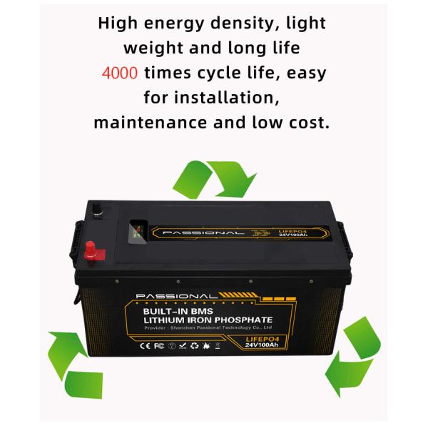 Light Weight Household Solar Battery , 24v 100ah Rechargeable LFP Battery Bank