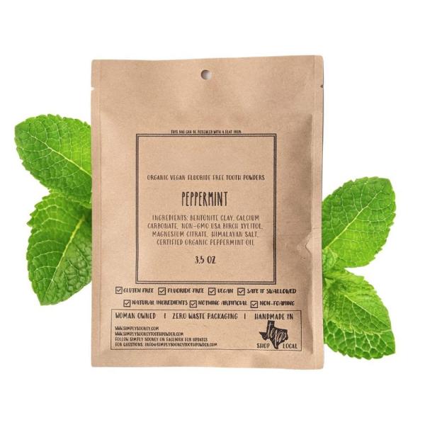 3.5oz Organic Vegan Fluoride Free Teeth Powder Peppermint Flavor Natural Whitening