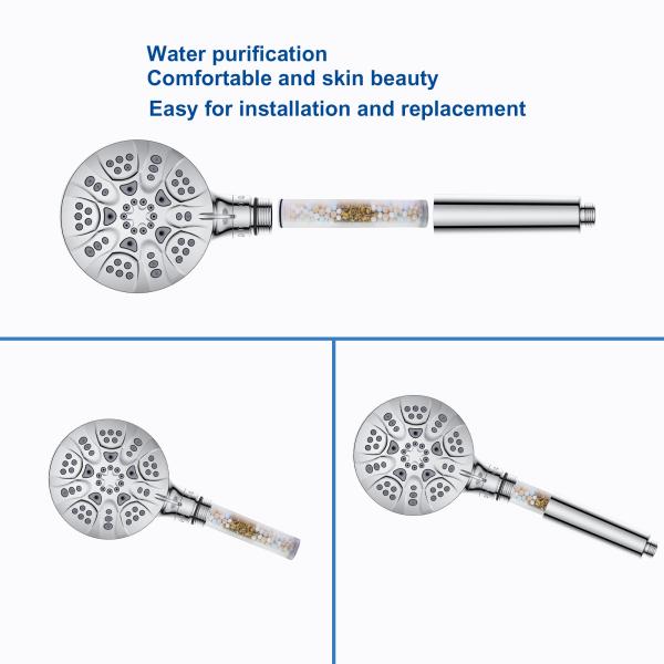 Stylish High Pressure Handheld Shower Head with 7 Spray Settings in Brushed Nickel