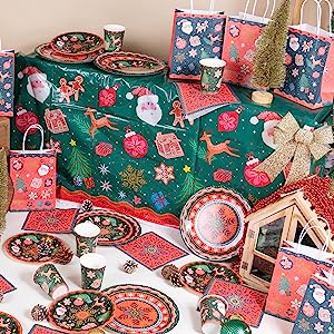 Christmas Tablecloth Plastic Jumbo Disposable Table Cover with Colorful Design Santa Claus Snowflakes