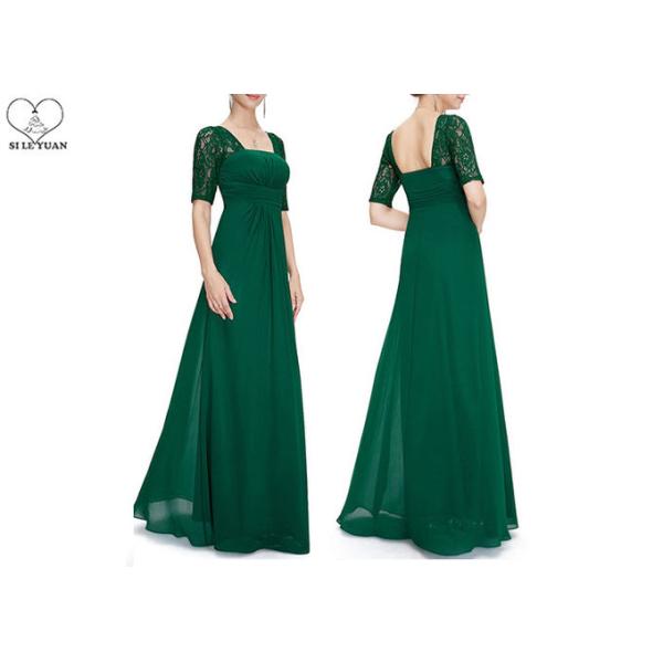 Square Collar Wedding Bridesmaid Dresses , White Chiffon Floor Length Ball Gowns