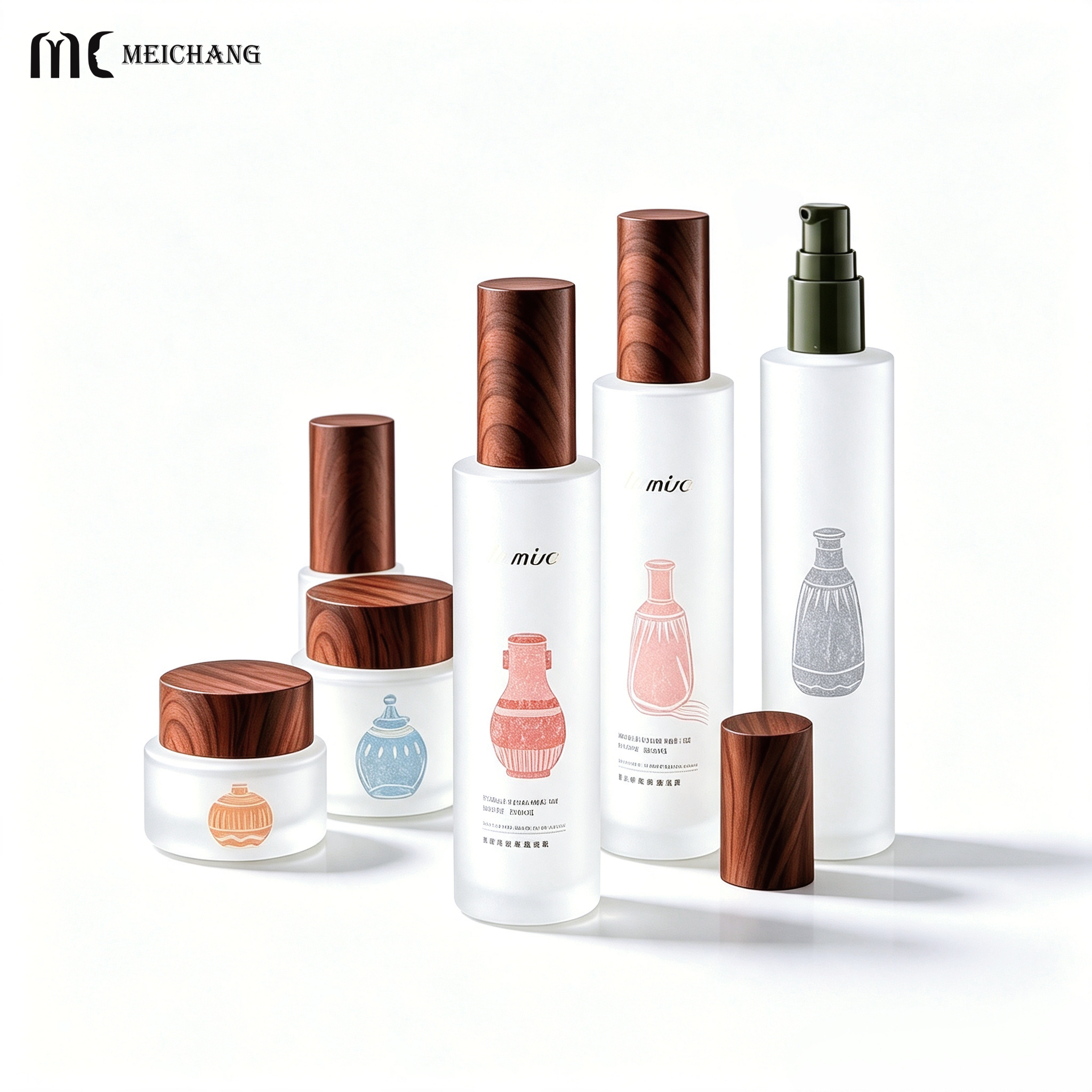 Custom Gradient Silver Electroplated Silk Screen Printed Frosted Glass Skincare Packaging Set with Multiple Dispensing Options
