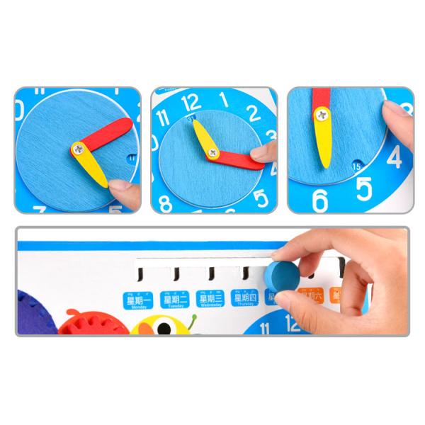 Montessori Wooden Calendar Clock Unlocking Board For Boys Girls