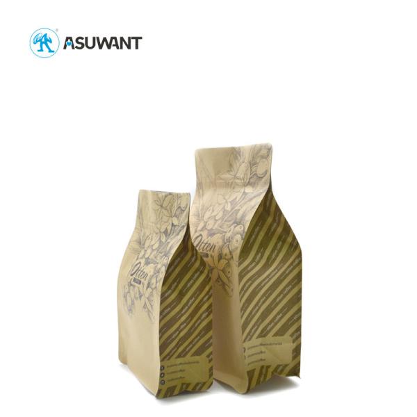 Biodegradable Flat Bottom Kraft Paper Tea Bag 500g Bean Tea Packaging