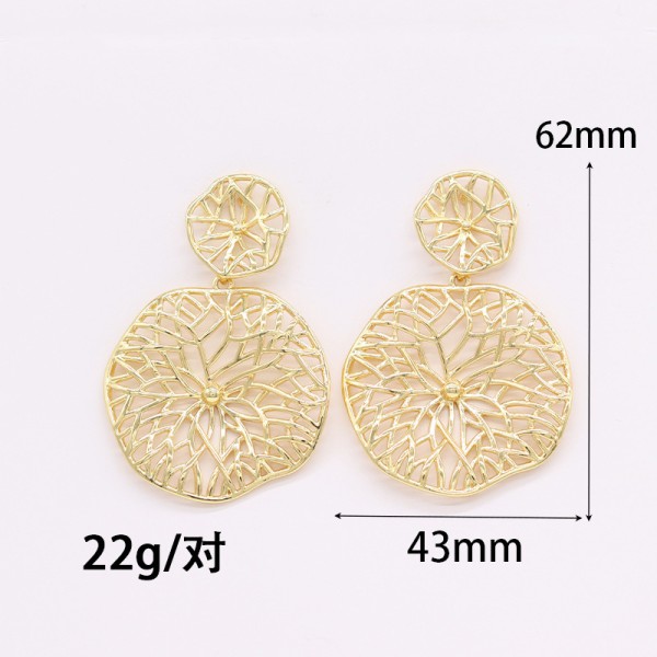 Wholesale Fashion Brass  Plated 14K Gold Statement Double Round Flower Stud Earring WaterproofVintage Jewelry Party Earrings