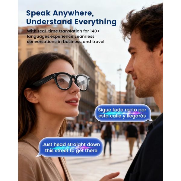 AI Smart Glasses With 8MP Camera, Real-Time Translation, 4K Video & Dual Microphone Noise Cancellation, Voice Assistant, For Travel, Vlogging, Meetings