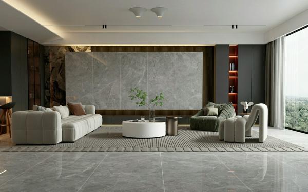 900x1800x9mm Grey Polished Glazed Porcelain Tile 0.5% W.A