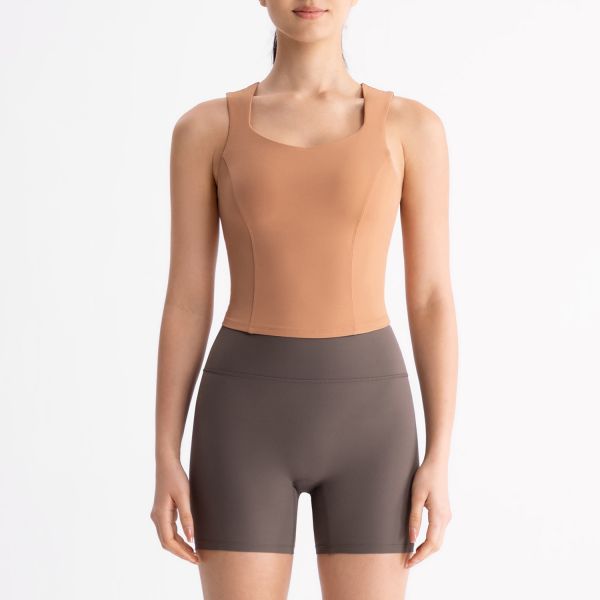 Fuchsia Women's Yoga Tank Top Sleeveless with Sculpting Gray High Waisted Biker Shorts