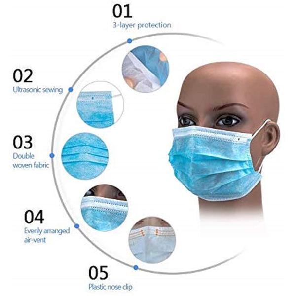 Light Blue 3 Ply Disposable Face Mask , Disposable Earloop Mask Adult Size