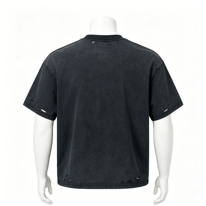 Ripped Wash Basic Crew Neck Tee Grunge Loose Fit T Shirt 275GSM