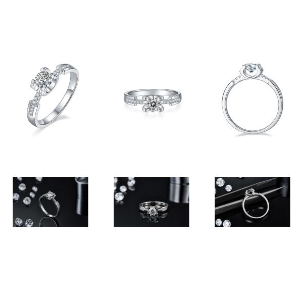 Обручальное кольцо Sytle белого диаманта Moissanite минималистское изготовленное на заказ для женщин