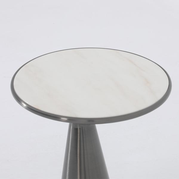 Living Room Small Stainless Steel End Table Side Table With Satin Black finish Natural Marble Top Metal Table