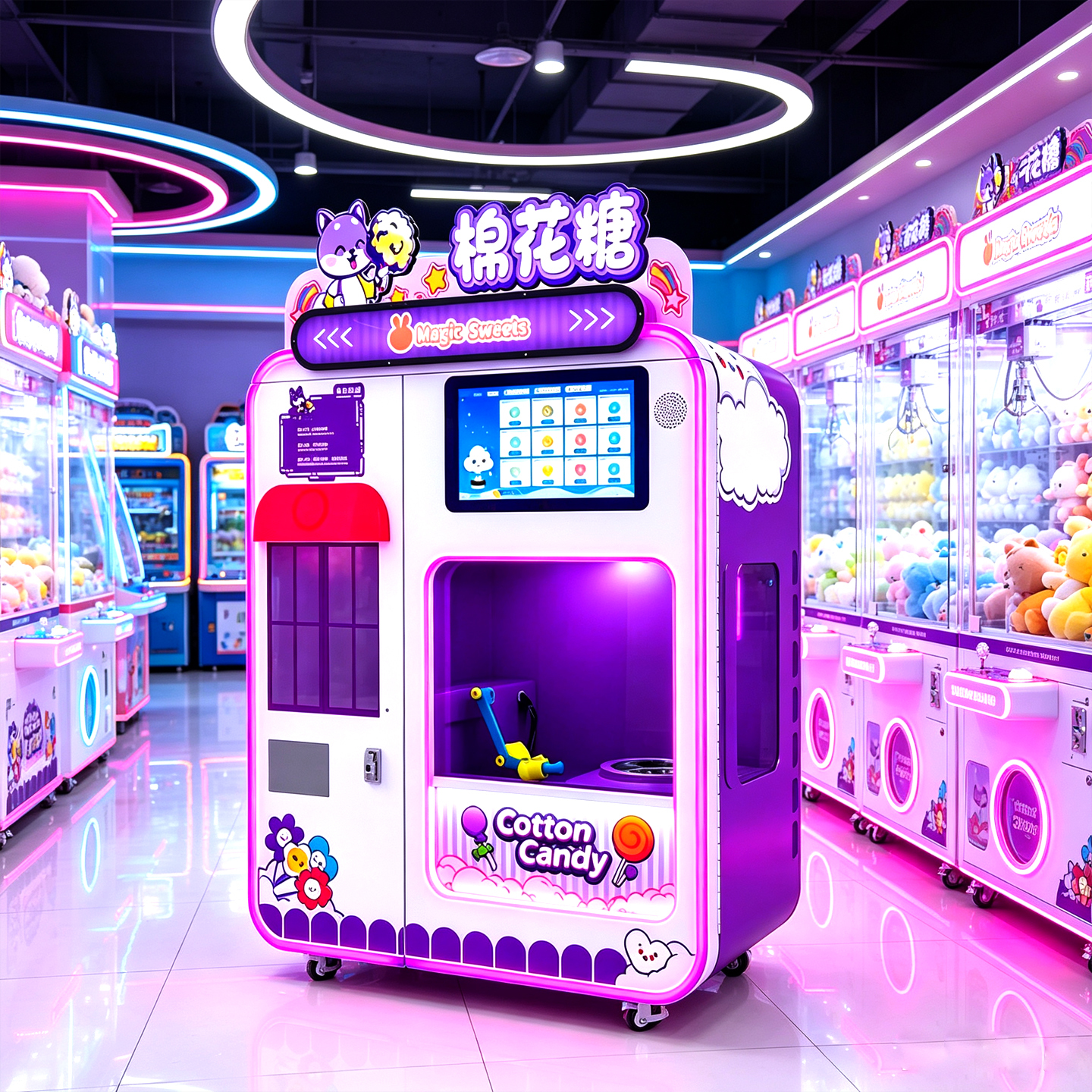 Robot Cotton Candy Automatic Vending Machine Metal Plate Absorption Cooling System QR Code/Token Acceptance Coin/Bill/Credit