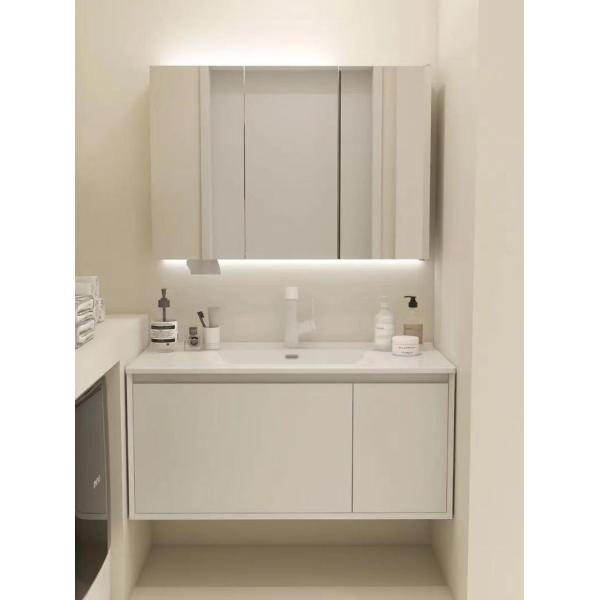 Wall Hung PVC Bathroom Cabinet Vanity With Vessel Sink Toilet White Rectangle 36 x 22