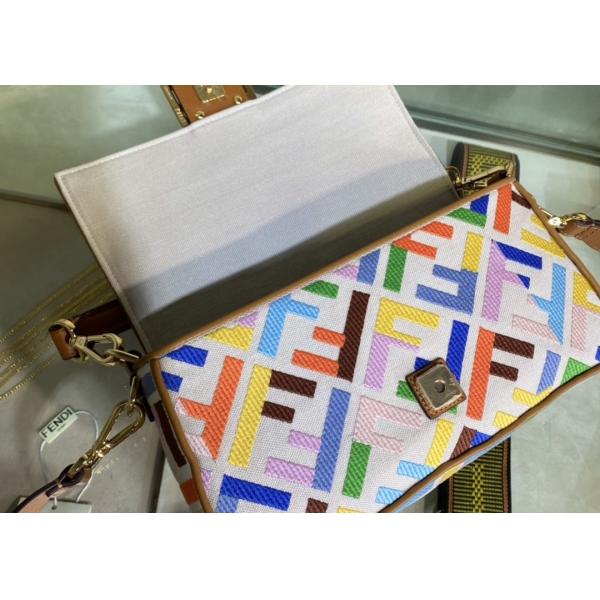 Women F Letters Pattern Denim Baguette Bag Embroidery Series