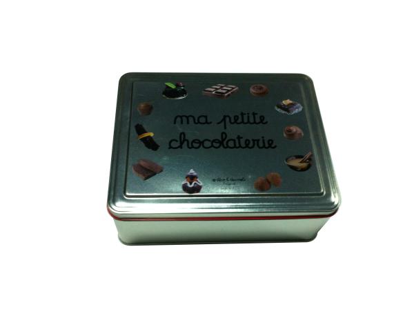 O corpo liso e 4 cores imprimiram a caixa da lata do chocolate, recipiente de empacotamento do metal doce