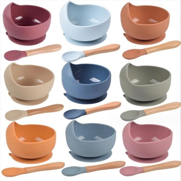 2-Pack Silicone Baby Feeding Set Suction Bowl and Spoon Dinnerware Supplies for Kids