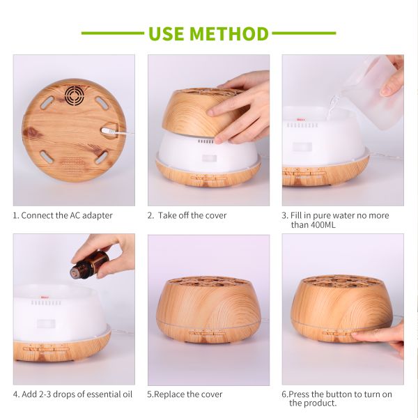 400ml Wood Grain Electric Smart Wifi Aroma Essential Oil Diffuser Ultrasonic Air Humidifier with Tuya APP Remote Control