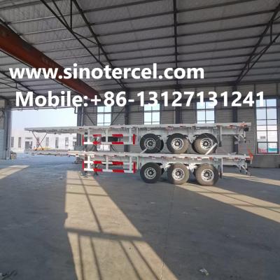 
3 Axle Flatbed Semi Trailer Customized 50-60 Tons 20 Ft 40 Ft For Container Carrying With container lock White