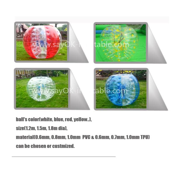 Гигантский раздувной футбол футбола PVC/TPU красит раздувной шарик тела пузыря шарика бампера для игры футбола