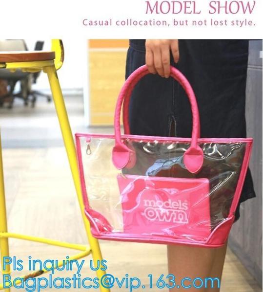 PVC tote shoulder bag for work and school, handle bag with long shoulder strap waterproof clear pvc tote bag, PVC Women