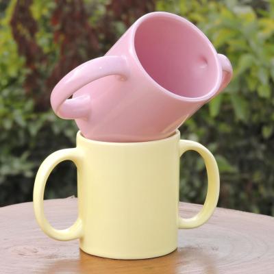 16 Ounce Set Of 2 Double Handle Ceramic Drinking Mug Dishwasher SAFE