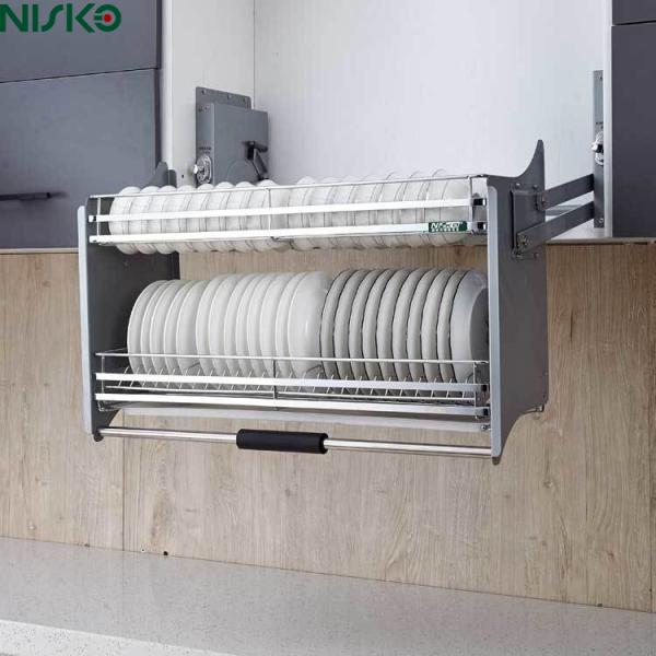 2 niveles Pull Down elevador Cesta de alambre gabinete Cesta de platos Solución de cocina de tazón