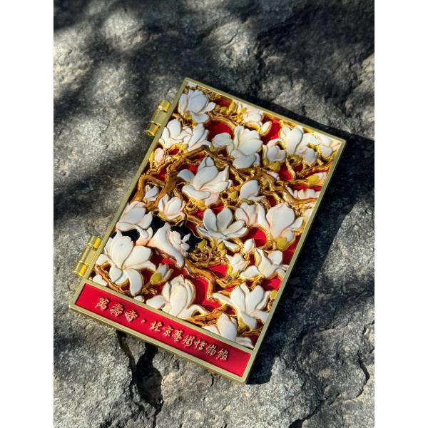 Soft Enamel Fridge Magnet With Detailed Winter Village And Celestial Symbols