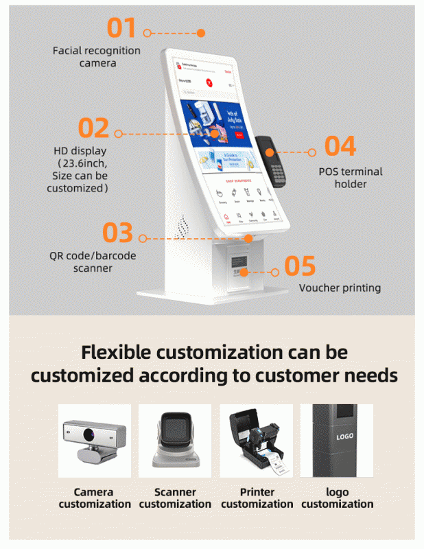 Self Checkin Kiosk with 10-Point Capacitive Touch, 1920X1080 Resolution LCD Display and Cloud-Based CMS for Interactive Self Service